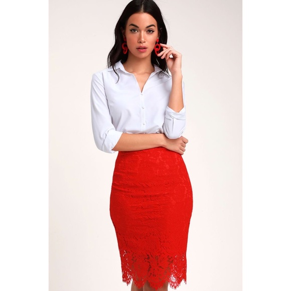 NWT H&M Red Lace Pencil Skirt - Picture 12 of 12
